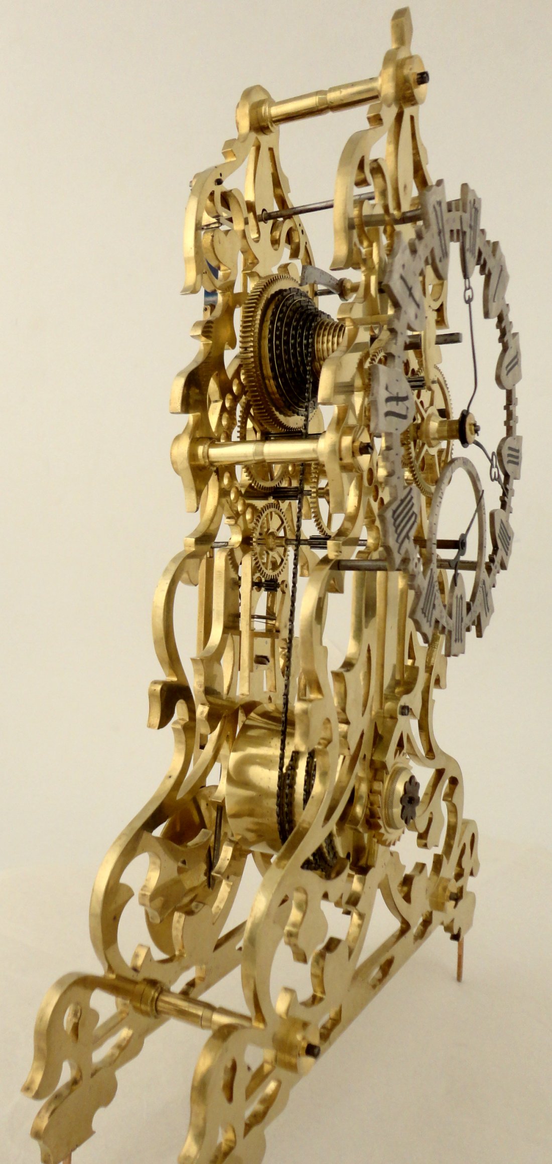 Antique skeleton clock with coup perdu, detented escapement . Evans of